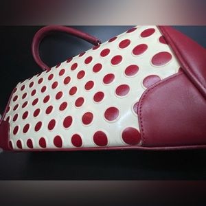 LATICO polka dot embossed leather handbag, Vintage handbag, Red and White